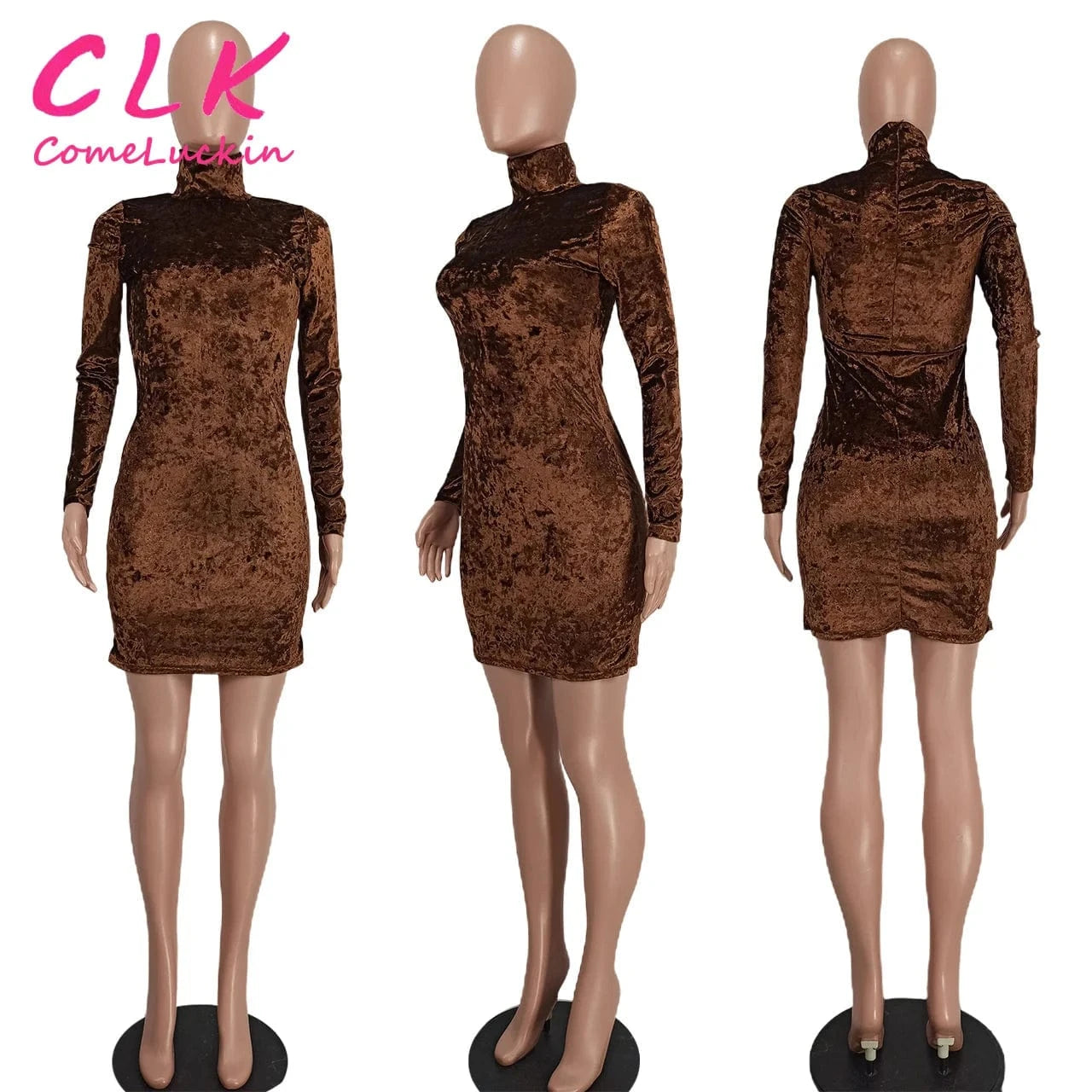 2023 Autumn Turtleneck Mini Party Dress Autumn Long Sleeve Casual Elegant Velvet Dress For Women