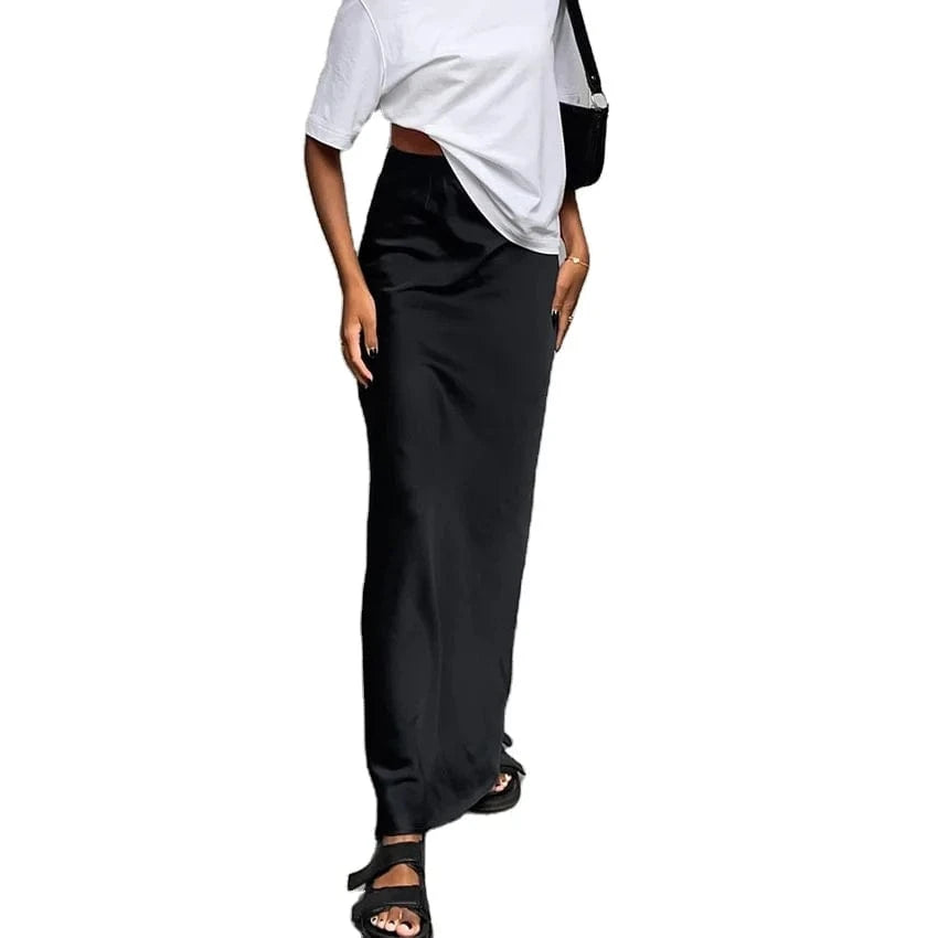 2023 Autumn women's Black skirt women's French Satin drooping Fishtail skirt Long skirt