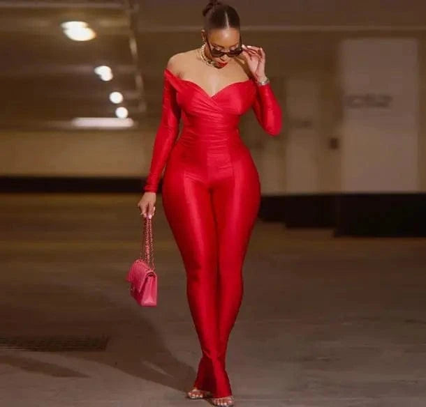 2023 Autumn Women's New Sexy Off Shoulder Long Sleeve Tops Large V-neck High Waist Tight Pants Casual Sports Set