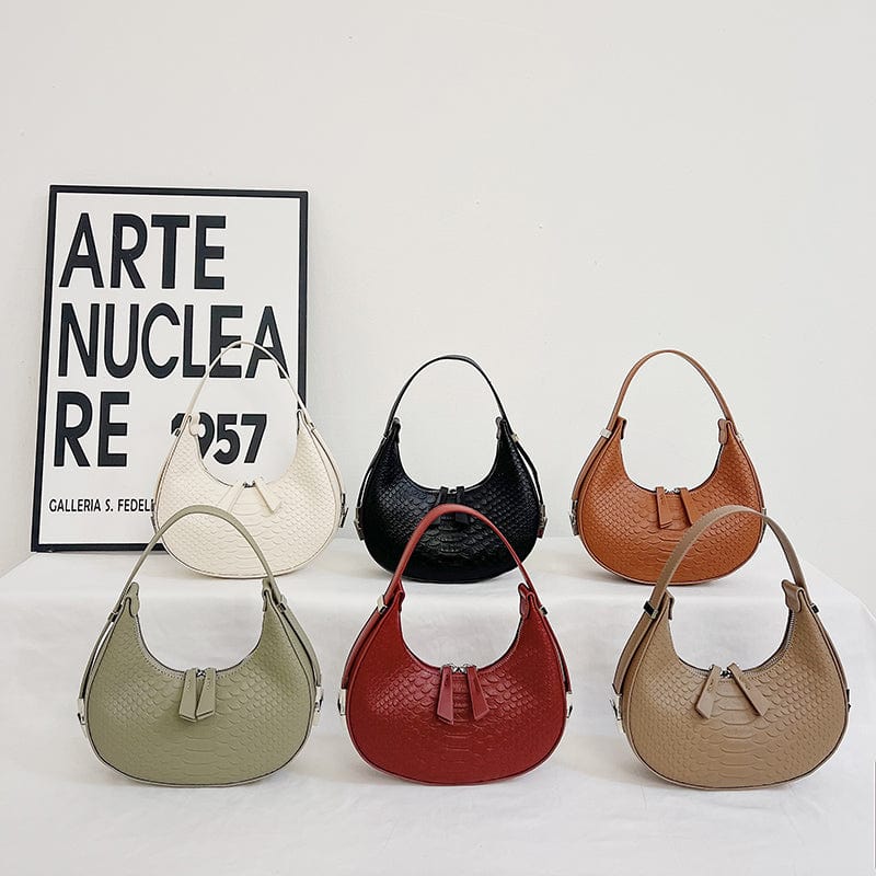 2023 Crocodile Pattern Armpit Hand Bags Underarm Women Shoulder Purses Half Moon Ladies Bags Leather Handbags Luxury
