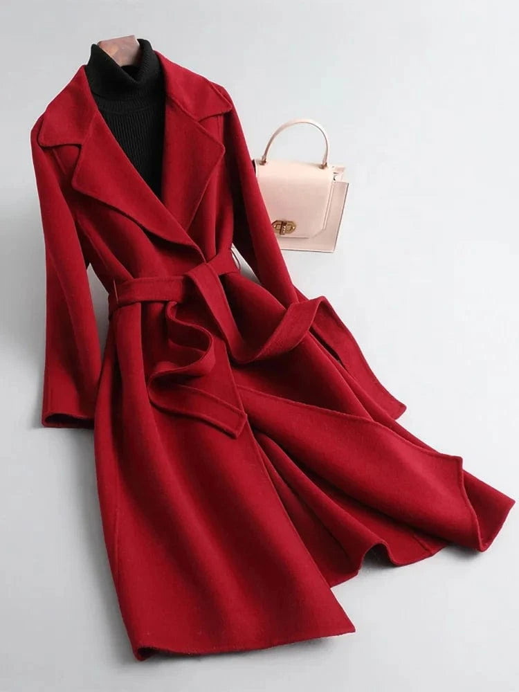 2023 Double Faced Winter Cashmere Coat Long Classic Casual Trench Wool Coat