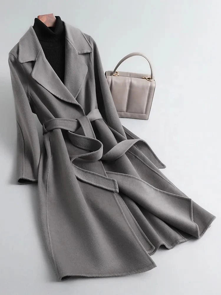 2023 Double Faced Winter Cashmere Coat Long Classic Casual Trench Wool Coat