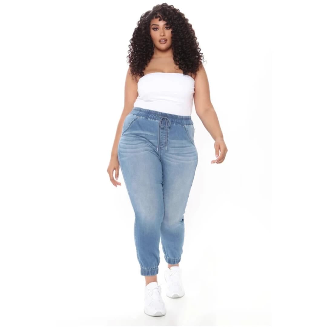 2023 Essentials Women High Waisted Denim Ultra Comfort Stretch Denim joggers Plus Size Drawstring Waist Jogger Jeans