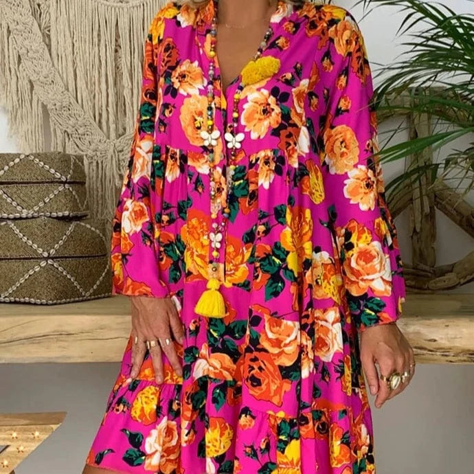 2023 Europe And America Southeast Asia New Casual Fashion Print Long Sleeve Large Size Women's Dress