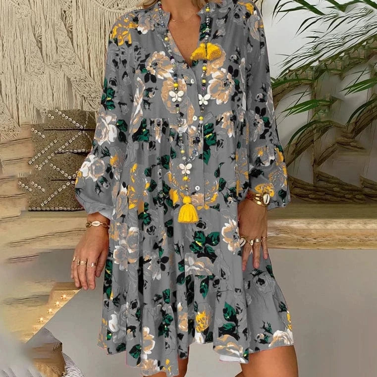 2023 Europe And America Southeast Asia New Casual Fashion Print Long Sleeve Large Size Women's Dress