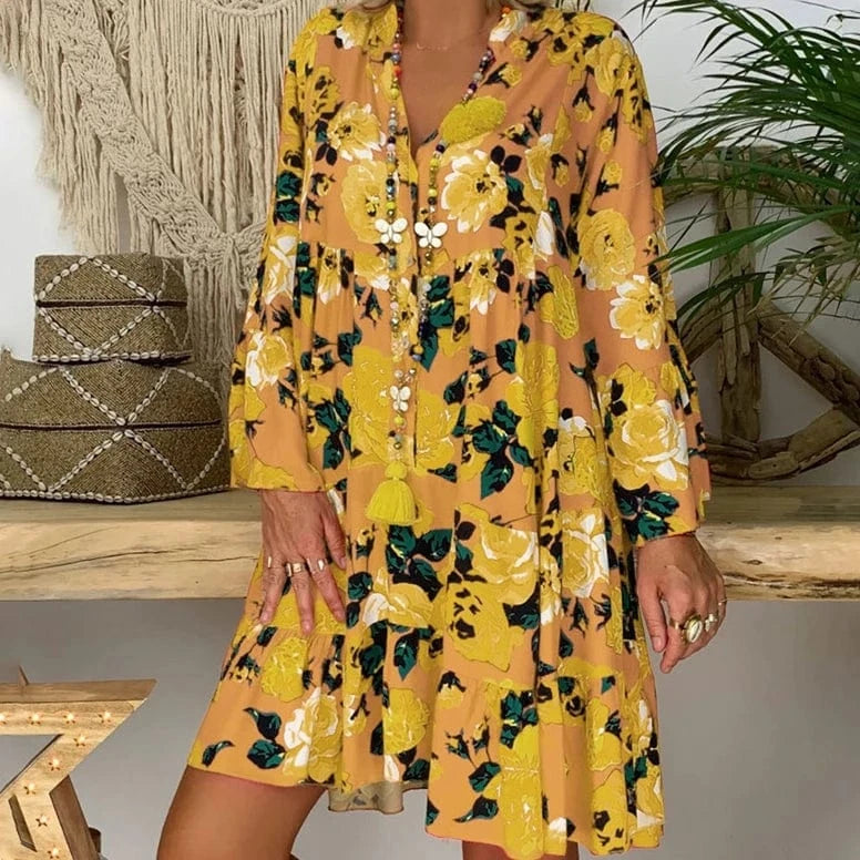 2023 Europe And America Southeast Asia New Casual Fashion Print Long Sleeve Large Size Women's Dress