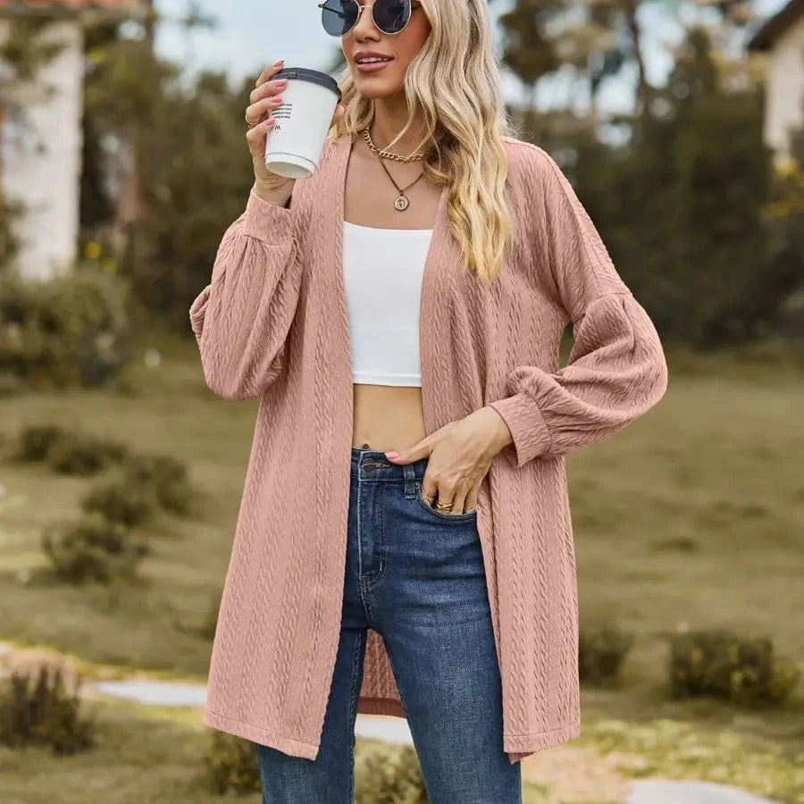 2023 European and American Autumn and Winter New long sleeve Solid color Loose cardigan Top Women's Knitted coat