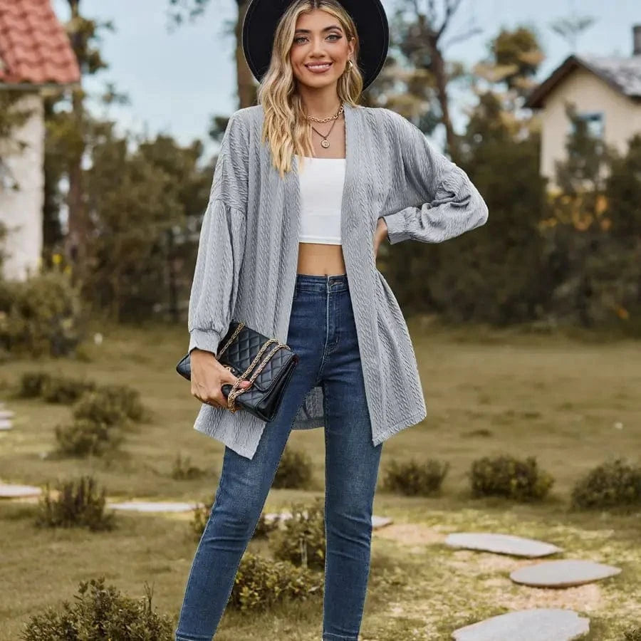 2023 European and American Autumn and Winter New long sleeve Solid color Loose cardigan Top Women's Knitted coat