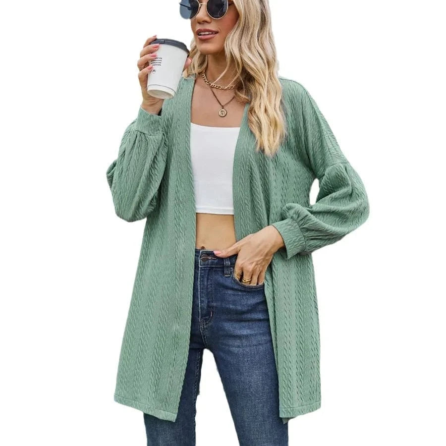 2023 European and American Autumn and Winter New long sleeve Solid color Loose cardigan Top Women's Knitted coat