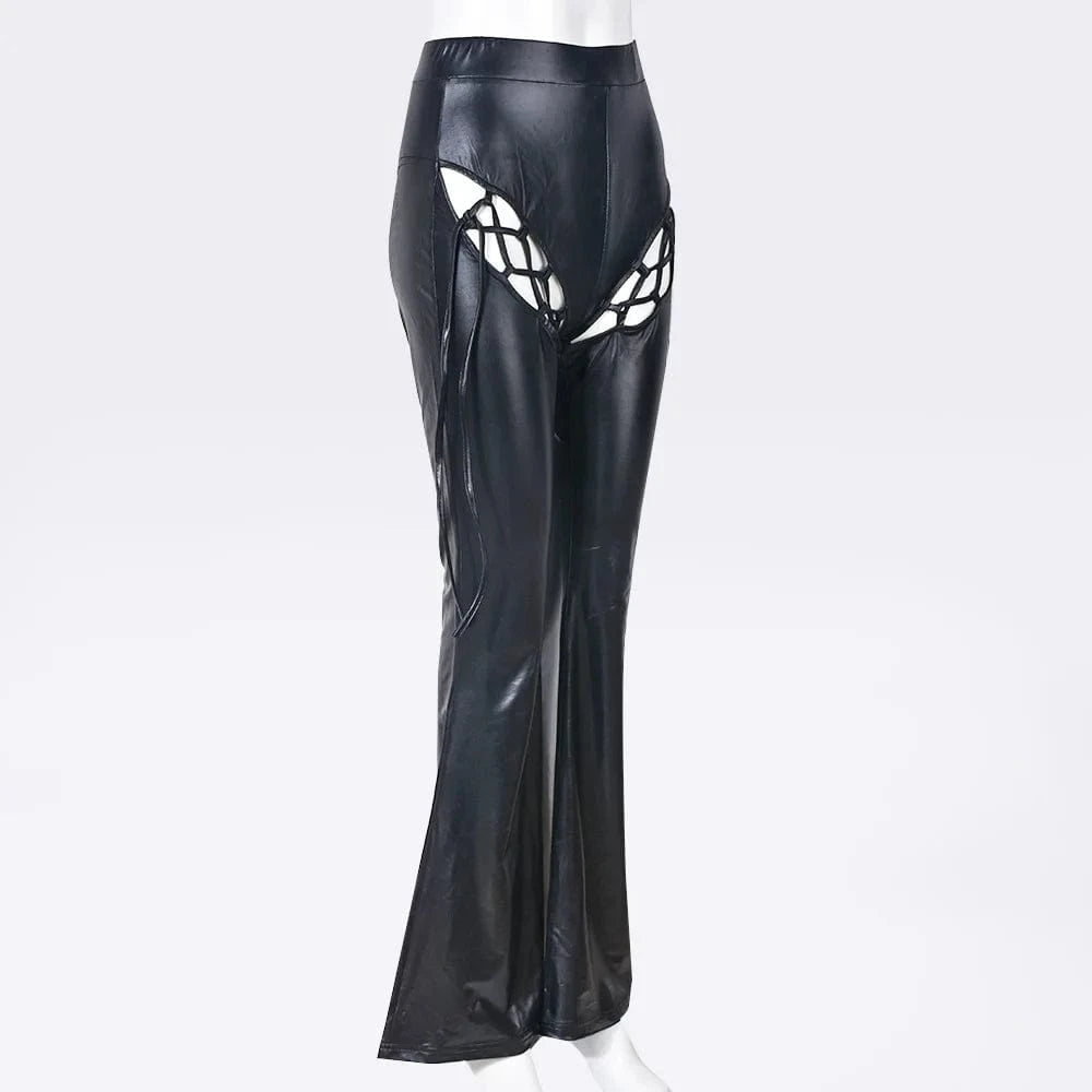 2023 European And American Casual Fashion Elastic Waist Street Hollowed Out Women Flared Pants