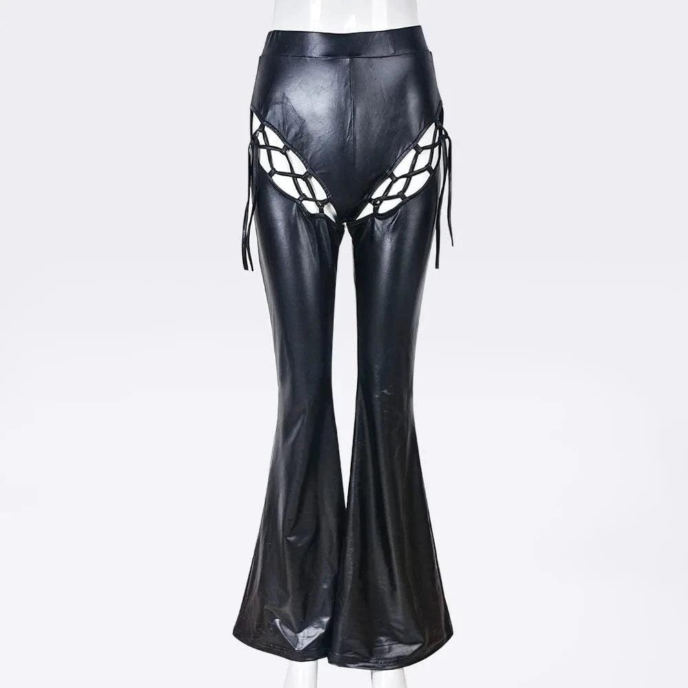 2023 European And American Casual Fashion Elastic Waist Street Hollowed Out Women Flared Pants