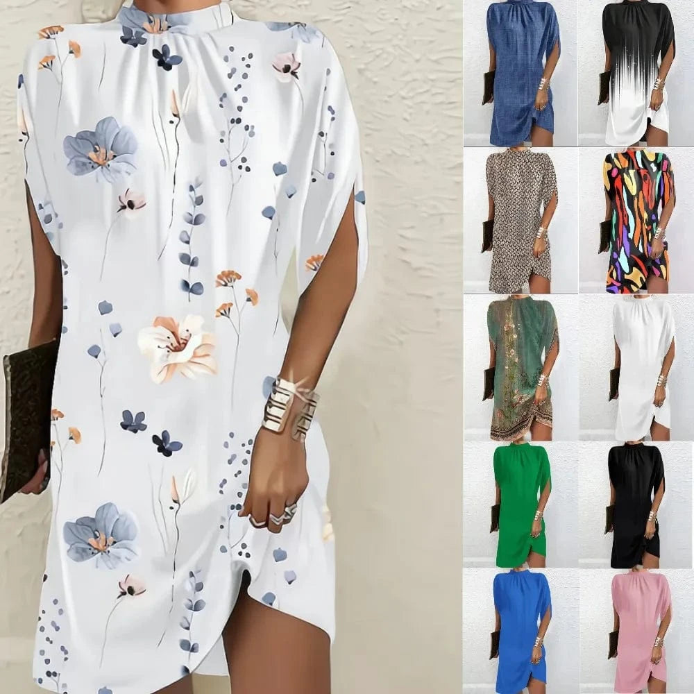 2023 European style New Summer Women's Fashionable Round neck Loose Bat sleeve Dress