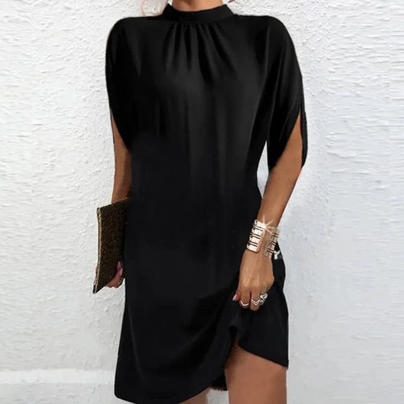 2023 European style New Summer Women's Fashionable Round neck Loose Bat sleeve Dress