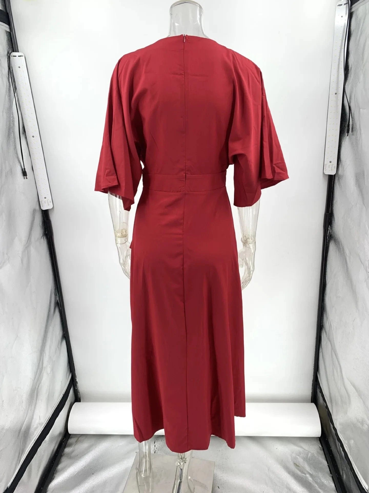 2023 Factory Wholesale Summer Women's Solid Color Five Sleeve High-Waist Dress Lady's V-neck Casual Pullover Irregular Dress