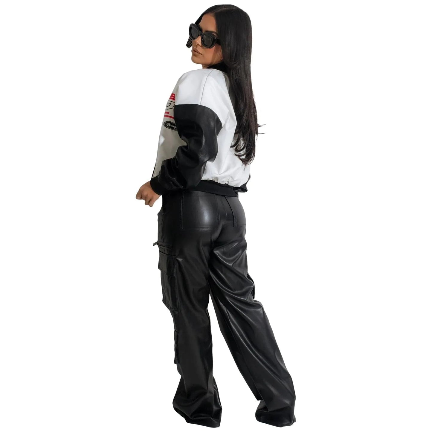 2023 Fall Casual PU Jacket Women's Clothing Fashion Printing Letter Shorts Jacket for Ladies
