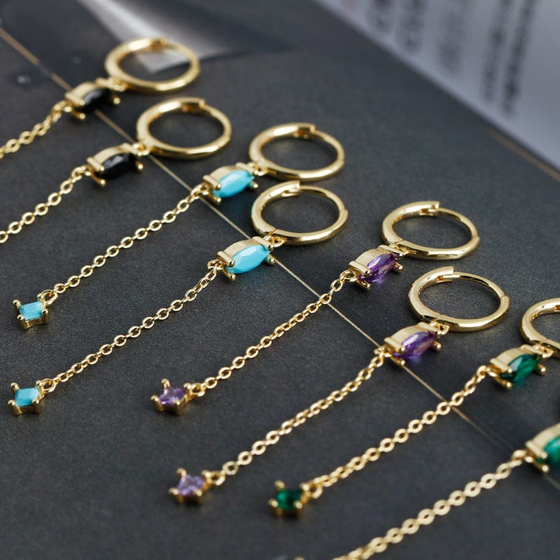 2023 Fashion Earring Jewelry 925 Sterling Silver 18k Gold Plated Color Cubic Zircon Crystal Long Chain Tassel Earrings for Women