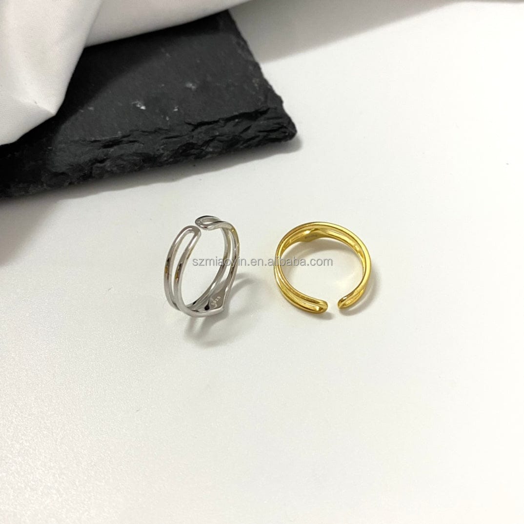 2023 Fashion Sterling Silver Jewelry 18K Gold Plated Chunky Minimalist Twisted Irregular Shaped Open Adjustable Ring for Women