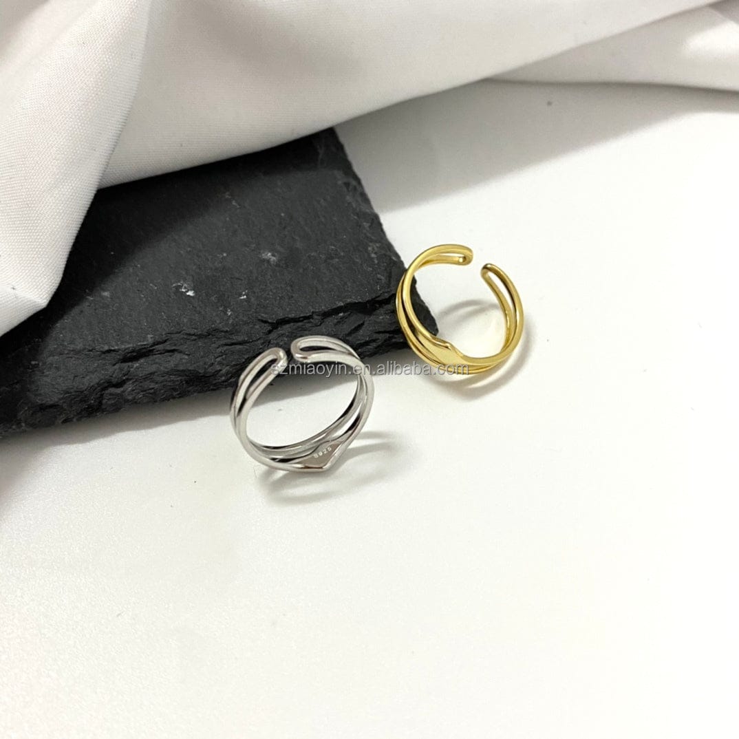 2023 Fashion Sterling Silver Jewelry 18K Gold Plated Chunky Minimalist Twisted Irregular Shaped Open Adjustable Ring for Women