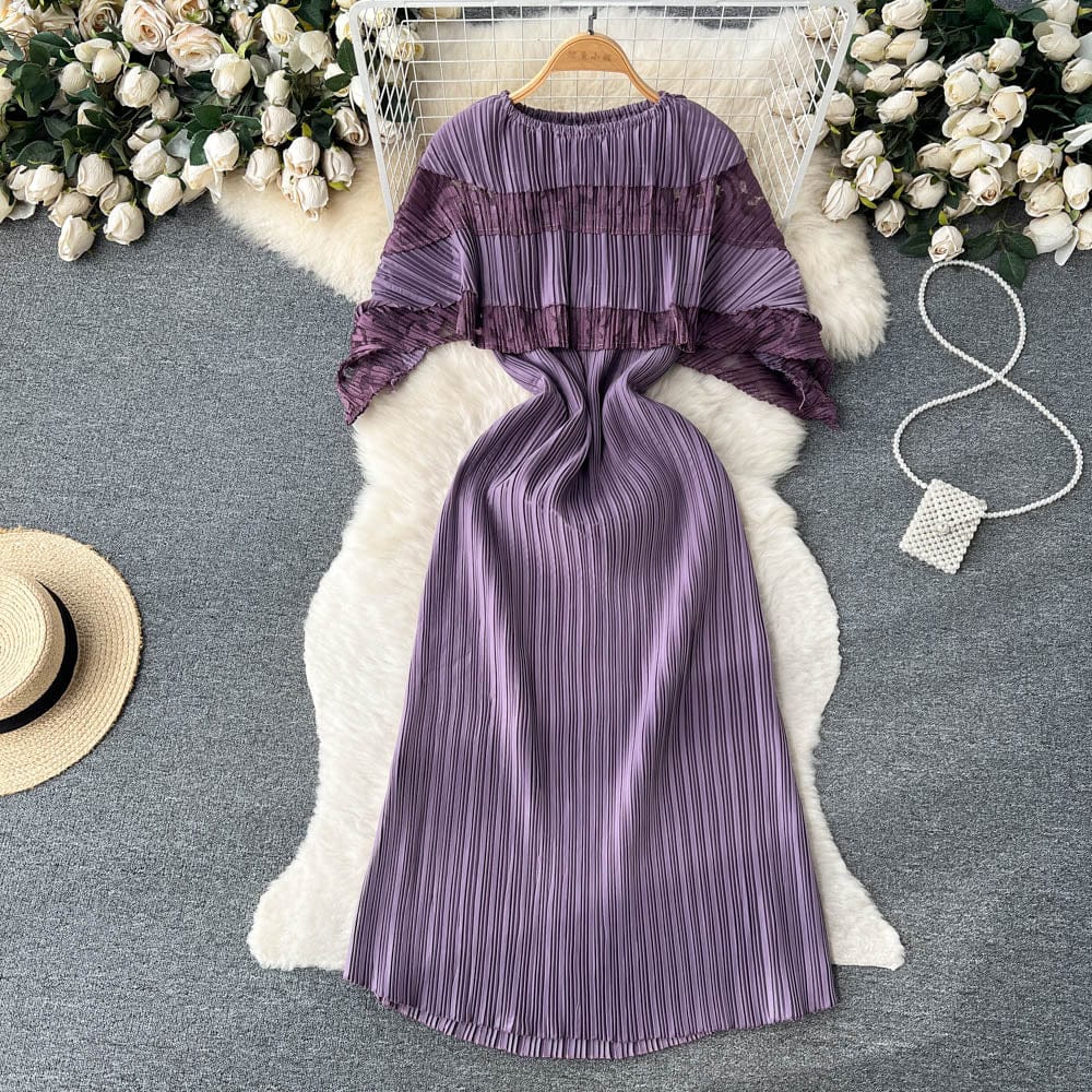 2023 Fashionable Round Collar Hollowed-out Lace Dress High Waist Elegant Casual Dress For Women