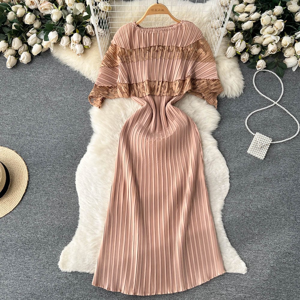 2023 Fashionable Round Collar Hollowed-out Lace Dress High Waist Elegant Casual Dress For Women