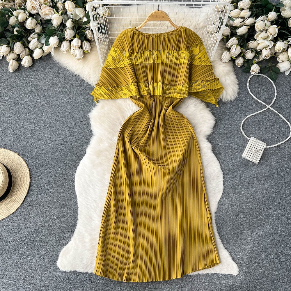 2023 Fashionable Round Collar Hollowed-out Lace Dress High Waist Elegant Casual Dress For Women