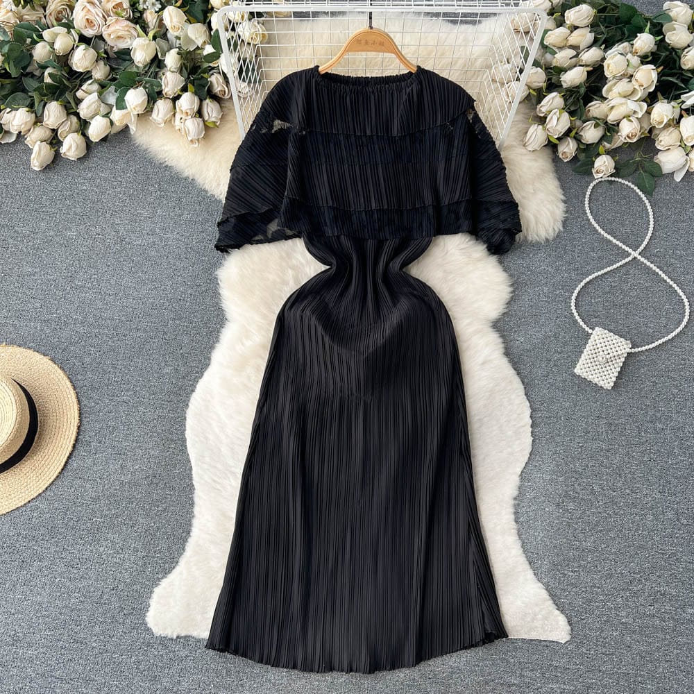 2023 Fashionable Round Collar Hollowed-out Lace Dress High Waist Elegant Casual Dress For Women