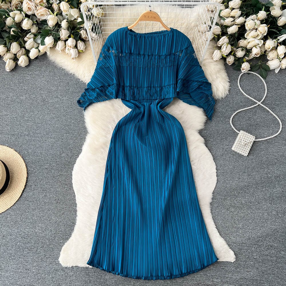 2023 Fashionable Round Collar Hollowed-out Lace Dress High Waist Elegant Casual Dress For Women