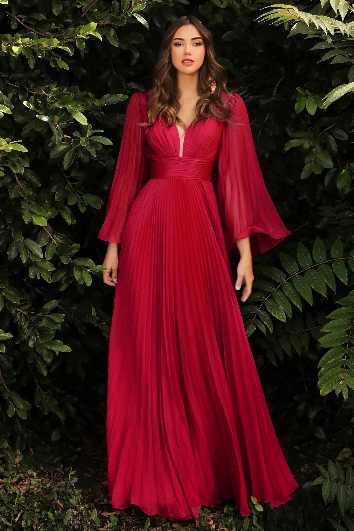 2023 High Quality Women Evening Long Dress Elegant Solid Color Deep V Flare Sleeve Dress Women Fashion Evening Party