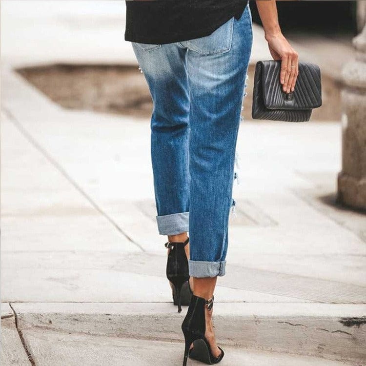 2023 Hot Sale Destroyed Women's Ripped Boyfriend Jeans Cute Distressed Jeans Stretch Skinny Jeans with Hole