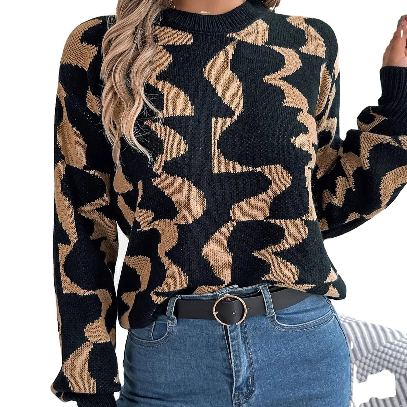 2023 Hot Sale Women Autumn and Winter O-neck Knitting Pullover Sweater Loose Long Sleeve Striped  Casual Sweater