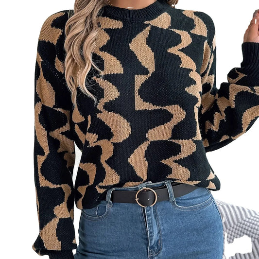 2023 Hot Sale Women Autumn and Winter O-neck Knitting Pullover Sweater Loose Long Sleeve Striped  Casual Sweater