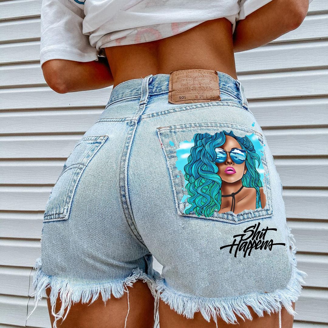 2023 Hot Sale Women Jeans Girls Print Ripped Denim Shorts Fashion Sexy Female Shorts Jeans Shorts Women Sexy SkinnyShorts