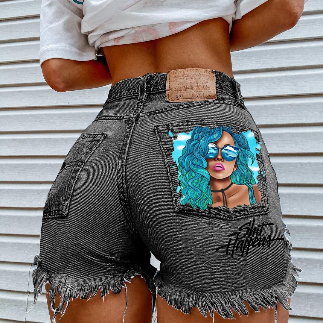 2023 Hot Sale Women Jeans Girls Print Ripped Denim Shorts Fashion Sexy Female Shorts Jeans Shorts Women Sexy SkinnyShorts