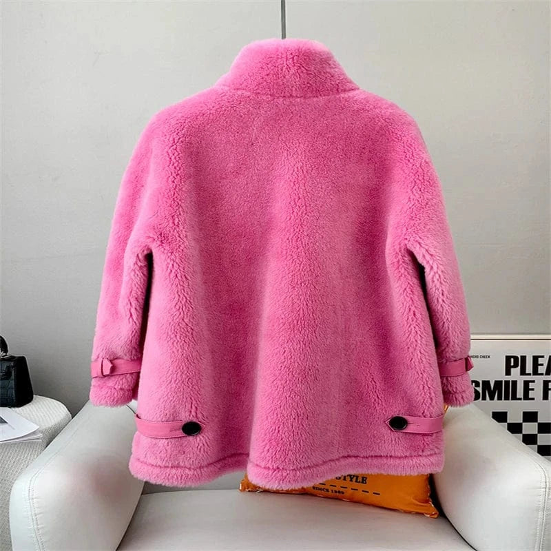 2023 Hot Sale Women Lamb Fur Coat Female Lady Sheep Shearling Jacket Warm Overcoat JT3264