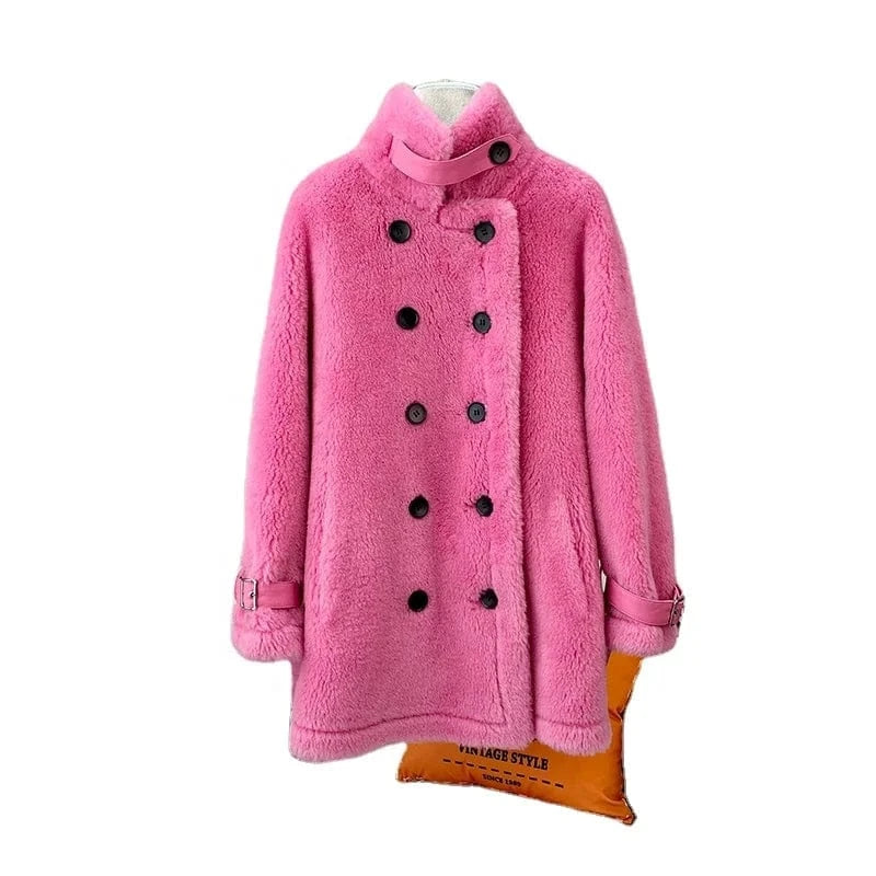 2023 Hot Sale Women Lamb Fur Coat Female Lady Sheep Shearling Jacket Warm Overcoat JT3264