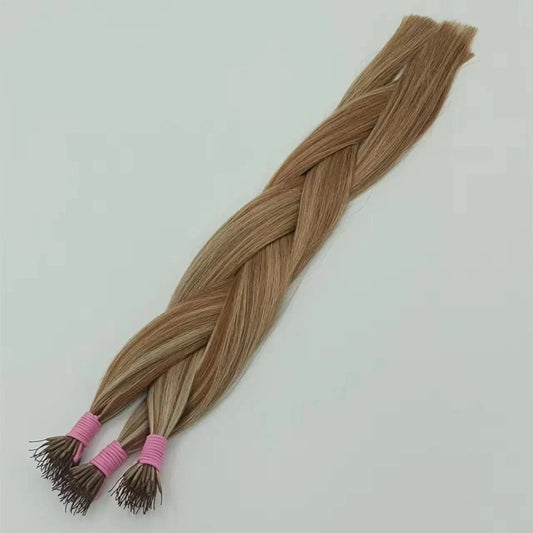 2023 hot sell  piano color #6/613  nylon thread raw brazilian virgin cuticle aligned hair  wholesale  i tip hair