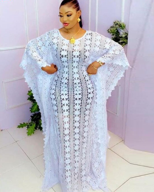 2023 Hot selling round neck pullover  loose waist plus size white robe dress