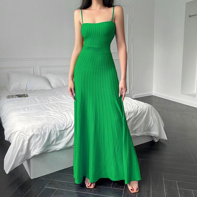 2023 Long Elegant Solid Color Slip Knitted Bodycon Maxi Dress Beach Dress Spaghetti Strap Draped Club Maxi Dress Sundress