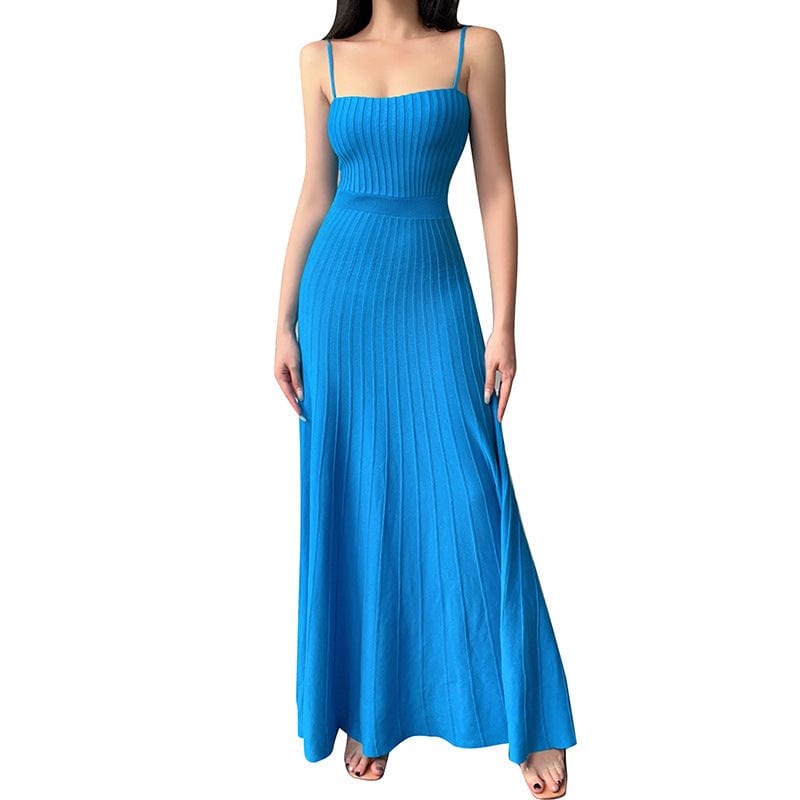 2023 Long Elegant Solid Color Slip Knitted Bodycon Maxi Dress Beach Dress Spaghetti Strap Draped Club Maxi Dress Sundress