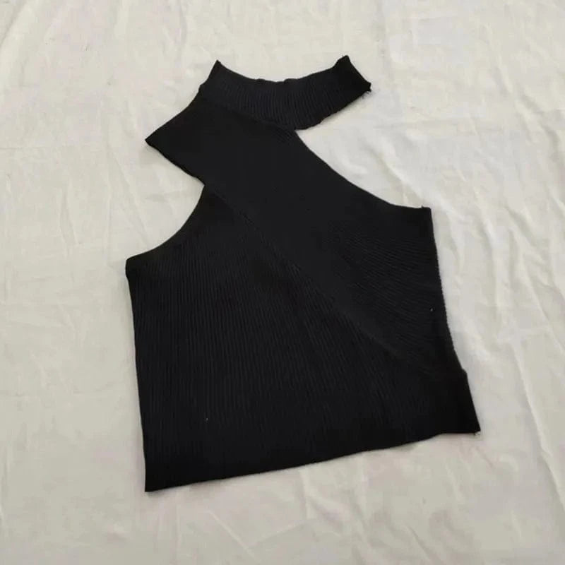 2023 New Arrivals Solid Knitted Bevel One Shoulder Women's Tank Tops  New Design Sexy Women Sweater