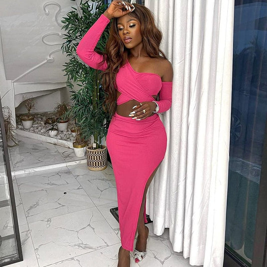 2023 New Arrivals Spring Sexy Breast Wrapped Long Sleeve Slit Skirt Suit Womens Clothing
