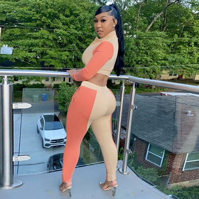 2023 New Arrivals Spring Women Clothes Patchwork Women Two piece Sets Stand Collar Casual 2 Piece Outfits For Women