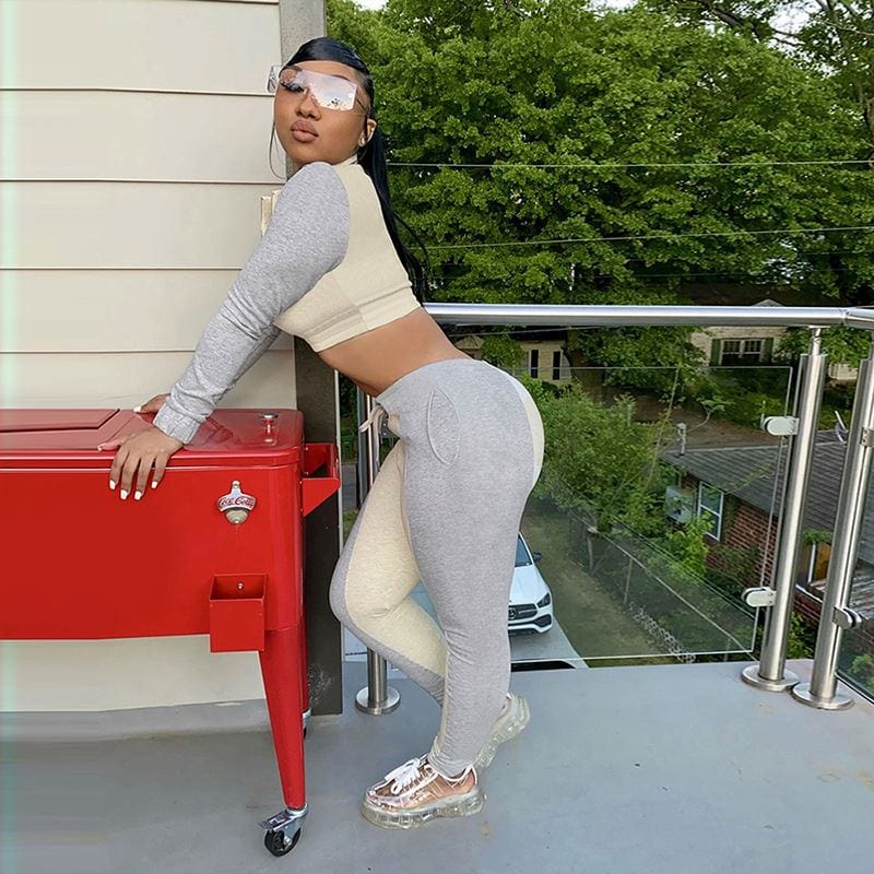 2023 New Arrivals Spring Women Clothes Patchwork Women Two piece Sets Stand Collar Casual 2 Piece Outfits For Women