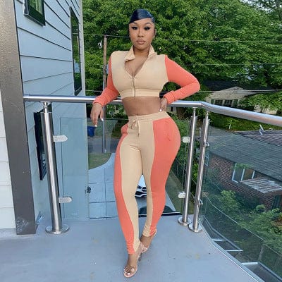 2023 New Arrivals Spring Women Clothes Patchwork Women Two piece Sets Stand Collar Casual 2 Piece Outfits For Women