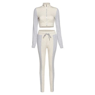 2023 New Arrivals Spring Women Clothes Patchwork Women Two piece Sets Stand Collar Casual 2 Piece Outfits For Women