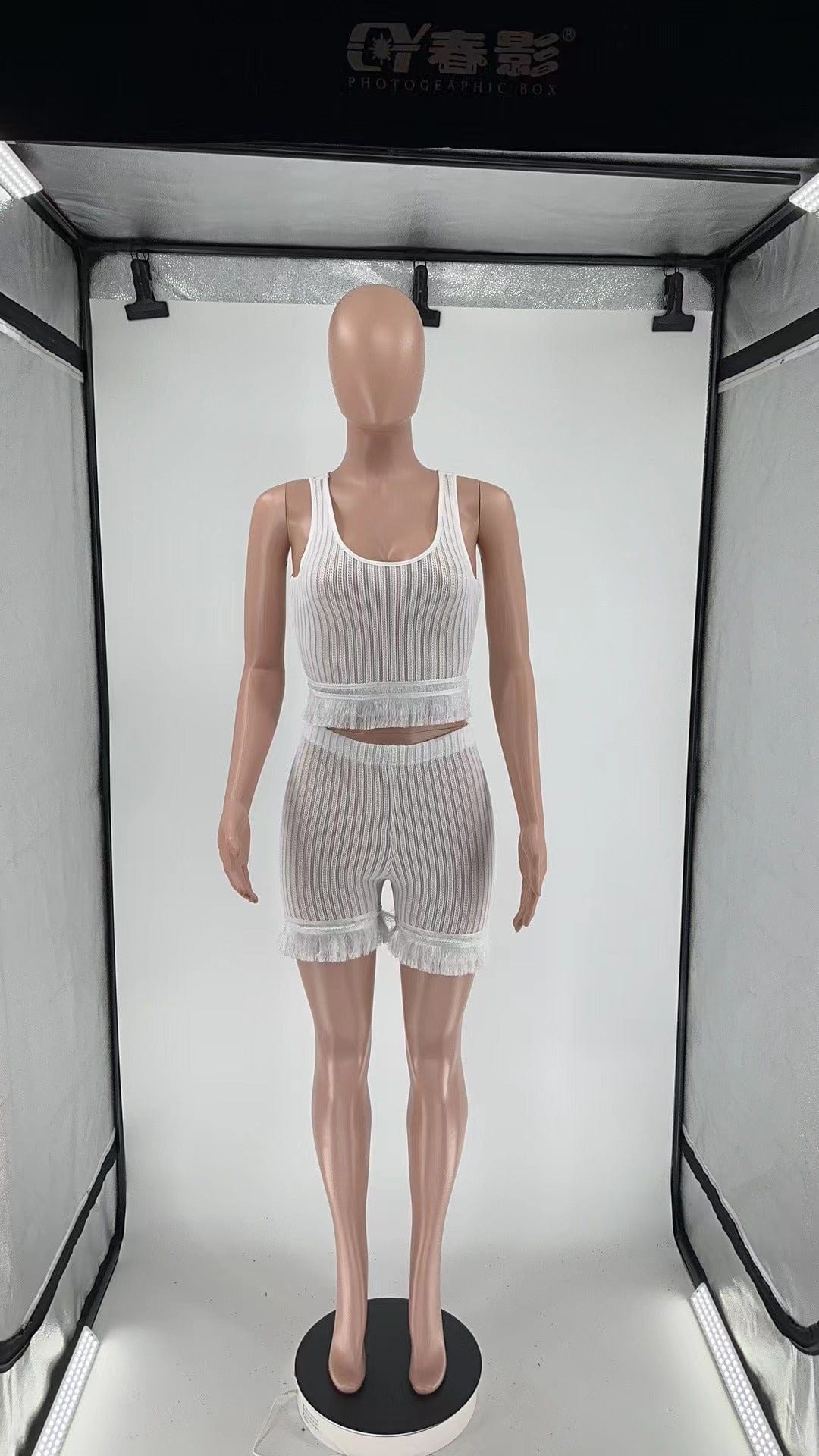 2023 New Arrivals Tassel Two Piece Tank Top Shorts Solid Knit 2 Piece Shorts Set Summer Clothes For Women