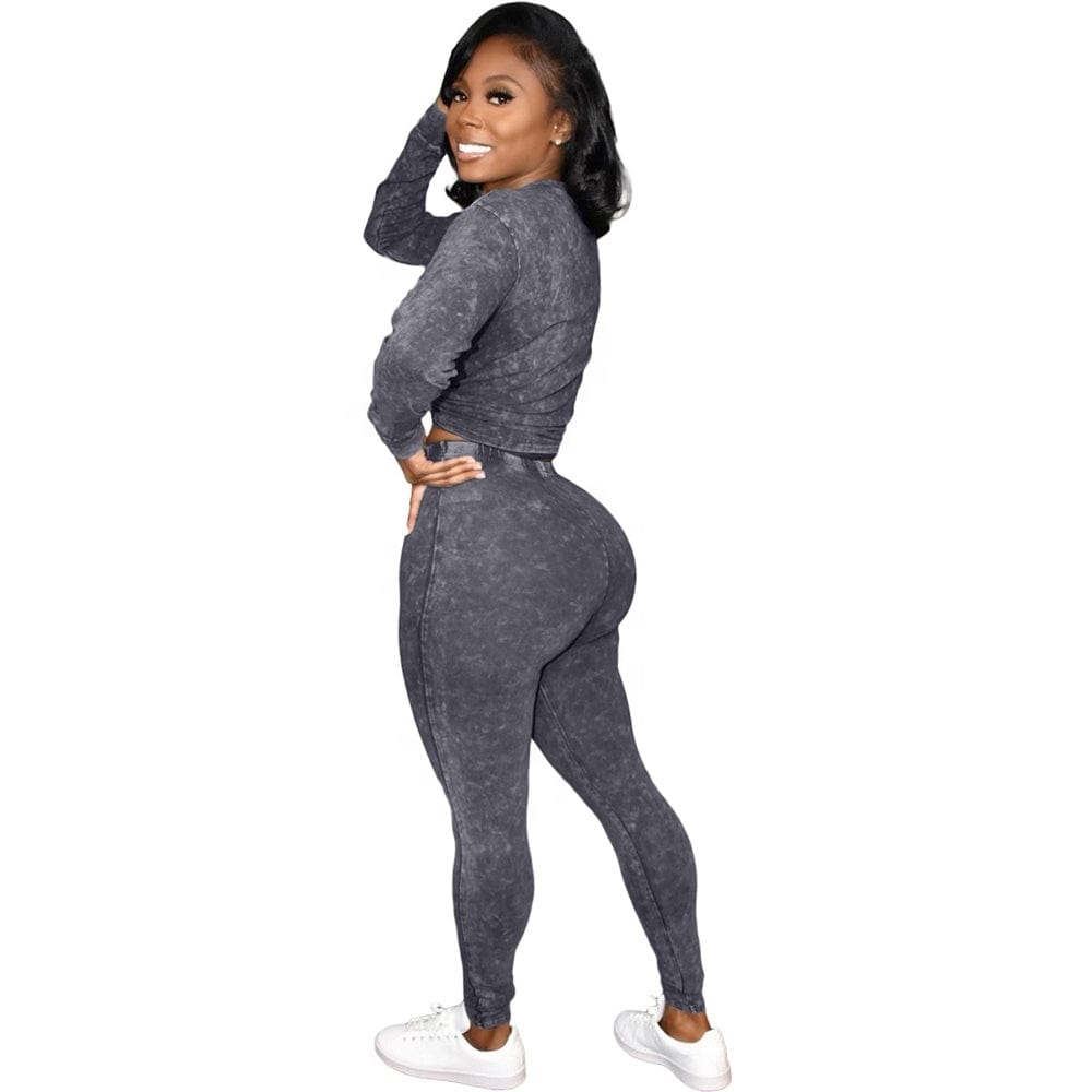 2023 New Arrived Fashion Knitting Long Sleeves Blank Jogging Set Solid Color 2 Piece Skinny Track Suits For Women