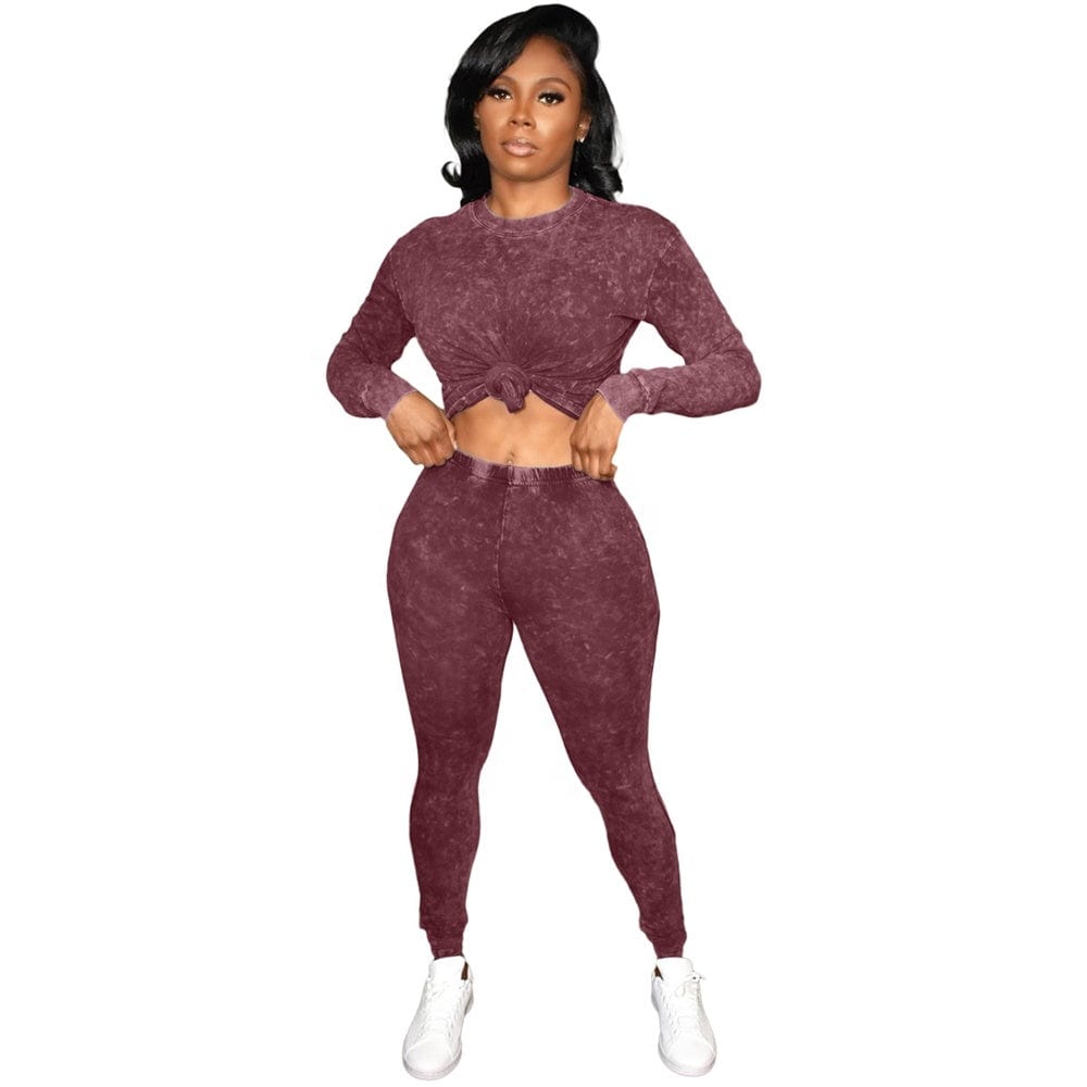 2023 New Arrived Fashion Knitting Long Sleeves Blank Jogging Set Solid Color 2 Piece Skinny Track Suits For Women