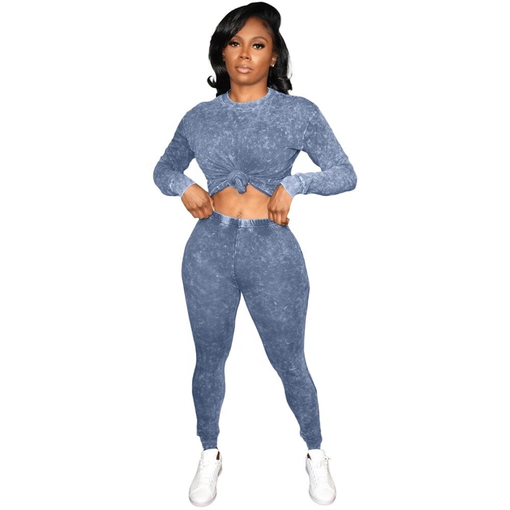 2023 New Arrived Fashion Knitting Long Sleeves Blank Jogging Set Solid Color 2 Piece Skinny Track Suits For Women