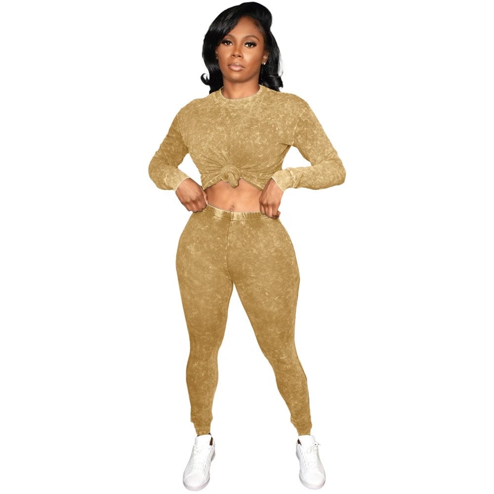 2023 New Arrived Fashion Knitting Long Sleeves Blank Jogging Set Solid Color 2 Piece Skinny Track Suits For Women